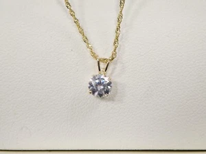 10k real gold yellow gold 16 inch chain and round 6mmstone solitaire pendent set - Picture 1 of 12