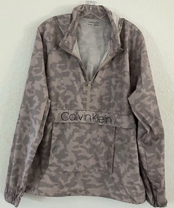 Calvin Klein Gray Camo Print Pullover Windbreaker Jacket Half-Zip Hooded XXL - Picture 1 of 9