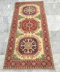 Alfombra afgana de alta calidad, alfombra kazaja afgana, alfombra anudada a mano, alfombra impresionante, 3x7 pies - Imagen 1 de 8
