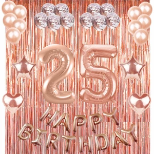 25th Rose Gold Happy Birthday Banner Confetti Balloon Party Decoration Supplies - Picture 1 of 3