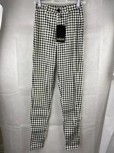 Collectif Maddie Gingham Trousers UK 8 XS White Black High Waist - Picture 1 of 18
