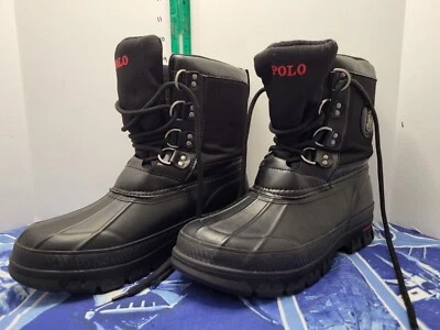 Polo Ralph Lauren Crestwick Rubber Men’s Sz 7D Snow Duck Boots Black Red Pony - Image 1 of 4