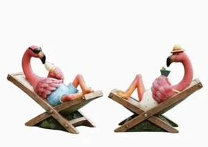 flamingo statue figurine ornament relaxing beach garden Home Decor  Set Of2 - Picture 1 of 5