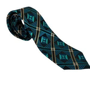 St Patrick Microfiber Tie Blue Black Geometric - Picture 1 of 8
