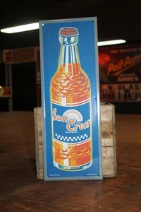 SUN CREST ORANGE SODA POP VETICAL EMBOSSED METAL SIGN BOTTLE GENRAL STORE CRUSH - Picture 1 of 7