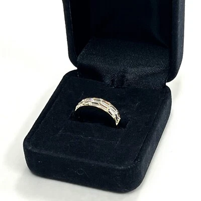 Anel Swarovski cristal baguete banda 5 prata esterlina folheado a ouro testado LEIA - Imagem 1 de 4