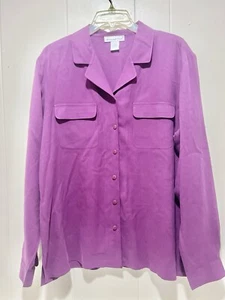 Anna and Frank 100% Silk Fuchsia large button down top - Picture 1 of 8