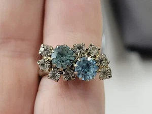 Vintage Ladies Silver-tone With Blue And Clear Rhinestones Ring Size 7 Unbranded - Picture 1 of 6