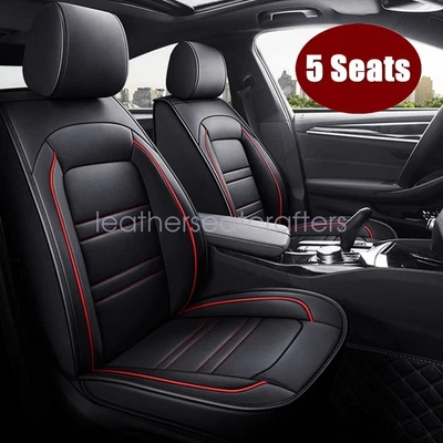 Full Set 5 Seat Cover Faux Leather Protector Pad Cushion Black + Red For Toyota - Image 1 of 4