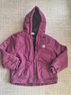 Carhartt Canvas Girl's XS/6 Youth Jacket Purple Hooded Sherpa Lined Wear Jacket - Image 1 of 4