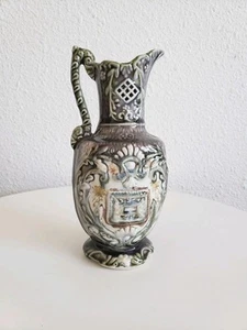 Glased Majolica Art Pottery Ewer Embossed Floral Pattern England ? - Picture 1 of 13