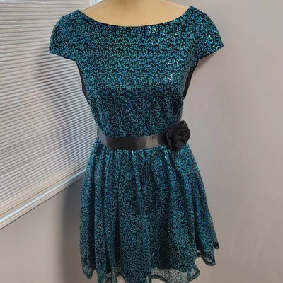 Mini Vestido DEB Vintage Lentejuelas Y2K Años 90 Azul Brillante Baile de graduación Hoco Juniors Talla 13 Foto 1 de 4