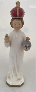 STATUA VINTAGE BAMBINO GESÙ DI PRAGA DA CONVENTO DI SUORE 8,25” - Foto 1 di 12