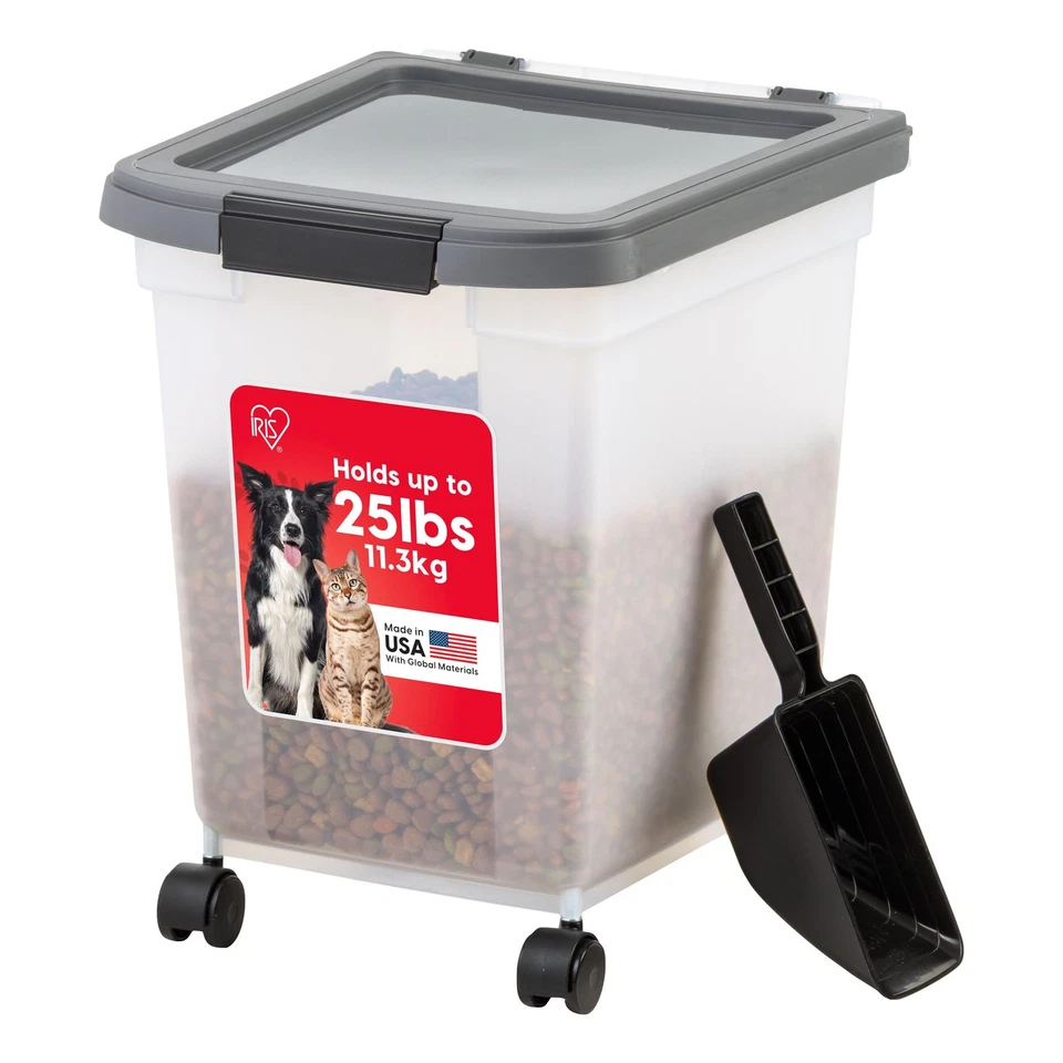 Recipiente hermético de armazenamento de alimentos para cães EUA 25 libras, rodas removíveis, para cachorro gato... - Imagem 1 de 4