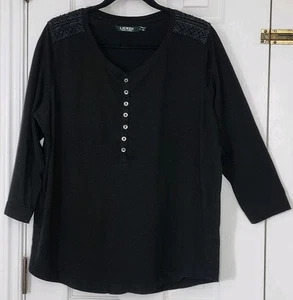 Lauren Ralph Lauren Damen schwarz Spitzeneinsatz V-Ausschnitt 3/4 Ärmel Top Größe 1X - Bild 1 von 5