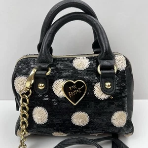 BETSEY JOHNSON Crossbody Bag Sequin Polka Dot Satchel Black Mini Purse Gold Link - Bild 1 von 24