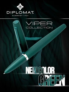 Diplomat Viper Green Guilloche Fountain pen FINE/MEDIUM NIB - Picture 1 of 8