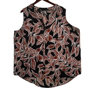 Apt. 9 ärmellose Damenbluse mit Knopfleiste schwarz & braun Blätterdruck 3X Polyester - Bild 1 von 13