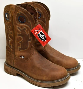 Justin H2O Cowboy Work Boots Mens 13EE Brown Leather Aw2203 Soft Toe Rubber Sole - Picture 1 of 15