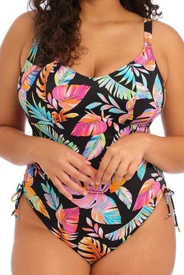 Elomi Tropical Falls Swimsuit Size 36F 14 Black Pink Floral Non Wired 801543 New - Image 1 of 4