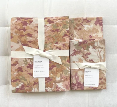 Edredón Pottery Barn GREENWOOD percal completo/queen y fundas estándar palo de rosa nuevo con etiquetas Foto 1 de 3