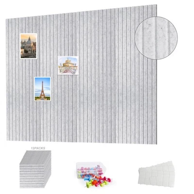11.8"x11.8" Felt Wall Tiles 12-Pack with Pushpins Bulletin Board Gray - Image 1 of 4