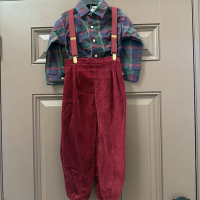 Good Lad Chicos 4T Granate Pana Pantalones Tirantes Camisa a Cuadros Conjunto Vacaciones Foto 1 de 4