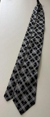 GEOFFREY BEENE  NWT Black White Gray Plaid Silk Tie  56½ x 3¾ - Image 1 of 4