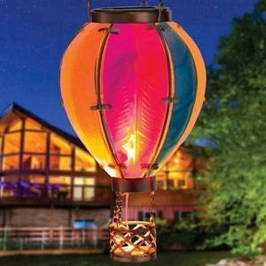 2X Heißluftballon-Solarlaterne mit Flackerndem Flammenlicht, Wasserdichte S8036~ - Bild 1 von 7