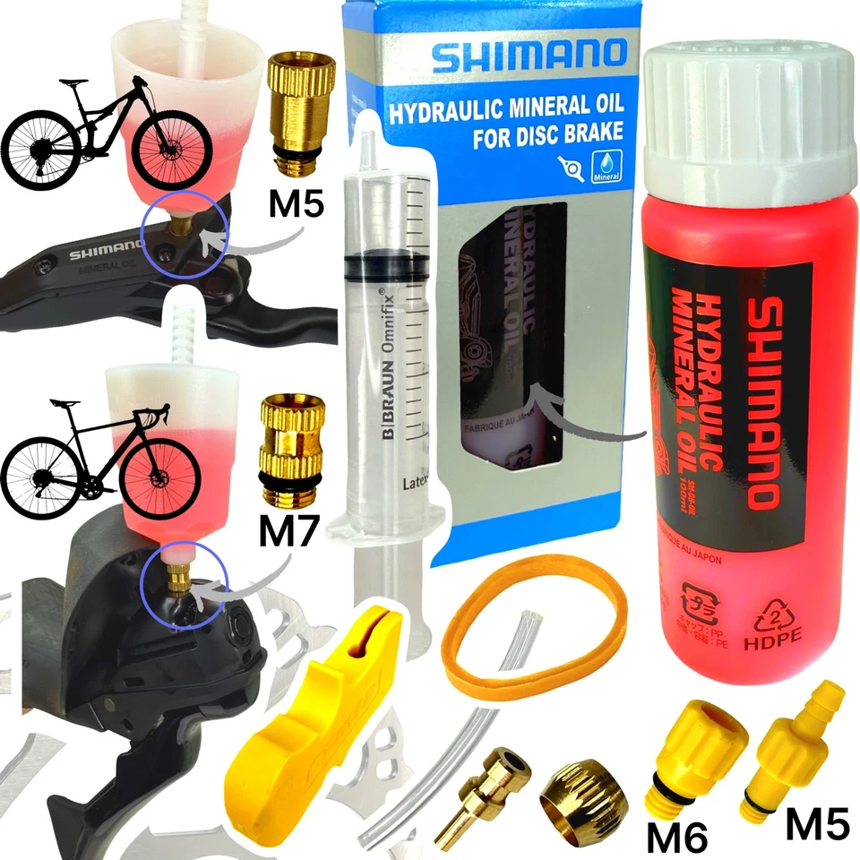 SHIMANO Mineral ÖL Service Kit Set Disc Bremsen Entlüftungskit Befüllbecher M5 - Bild 1 von 4