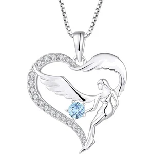 Herzengel Kette Damen Silber Geburtsstein Zirkonia Anhänger Schmuck Geschenk - Bild 1 von 9