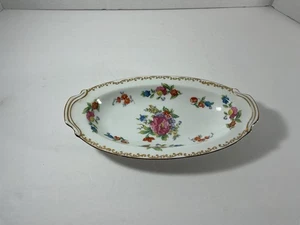 NORITAKE DRESDLINA SMALL OVAL RELISH / SERVING BOWL FLOWERS GOLD 8-5/8" X  4-5/8 - Picture 1 of 3
