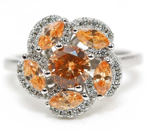 Anillo de plata esterlina 925 con zafiro y topacio Padparadscha tratado de 2 quilates talla 7  - Imagen 1 de 3