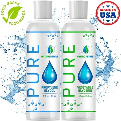HYDROTERPS Vegetable Glycerin / Propylene Glycol 4 oz Each USP 99.9 % Pure Food Grade VG PG