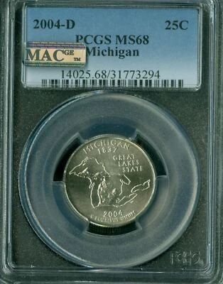 2004 D MICHIGAN QUARTER PCGS MS68 PQ 2ND FINEST GRADE MAC SPOTLESS * - Image 1 of 4