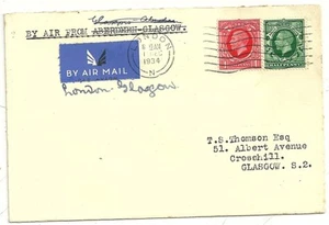 1934 FIRST FLIGHT HILLMANS AIRWAYS LONDON TO GLASGOW COVER DEC 1st > T S THOMSON - Picture 1 of 1
