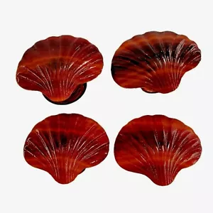Vintage Acrylic Brown CLAMSHELL Seashell Napkin Ring Holders Set of 4 - Picture 1 of 6