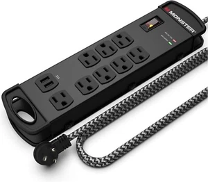 Monster 8001 Pro MI 8-Outlet + 2 USB Surge Protector Power Strip, 15 ft Cord - Picture 1 of 11