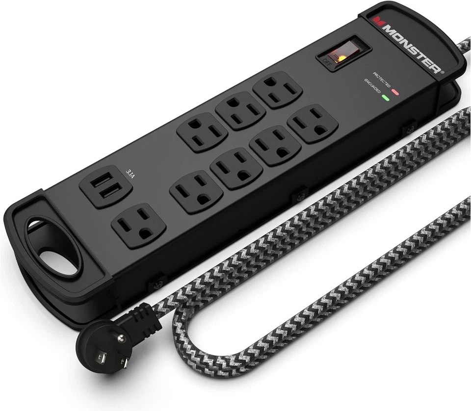 Monster 8001 Pro MI 8-Outlet + 2 USB Surge Protector Power Strip, 15 ft Cord - Image 1 of 4