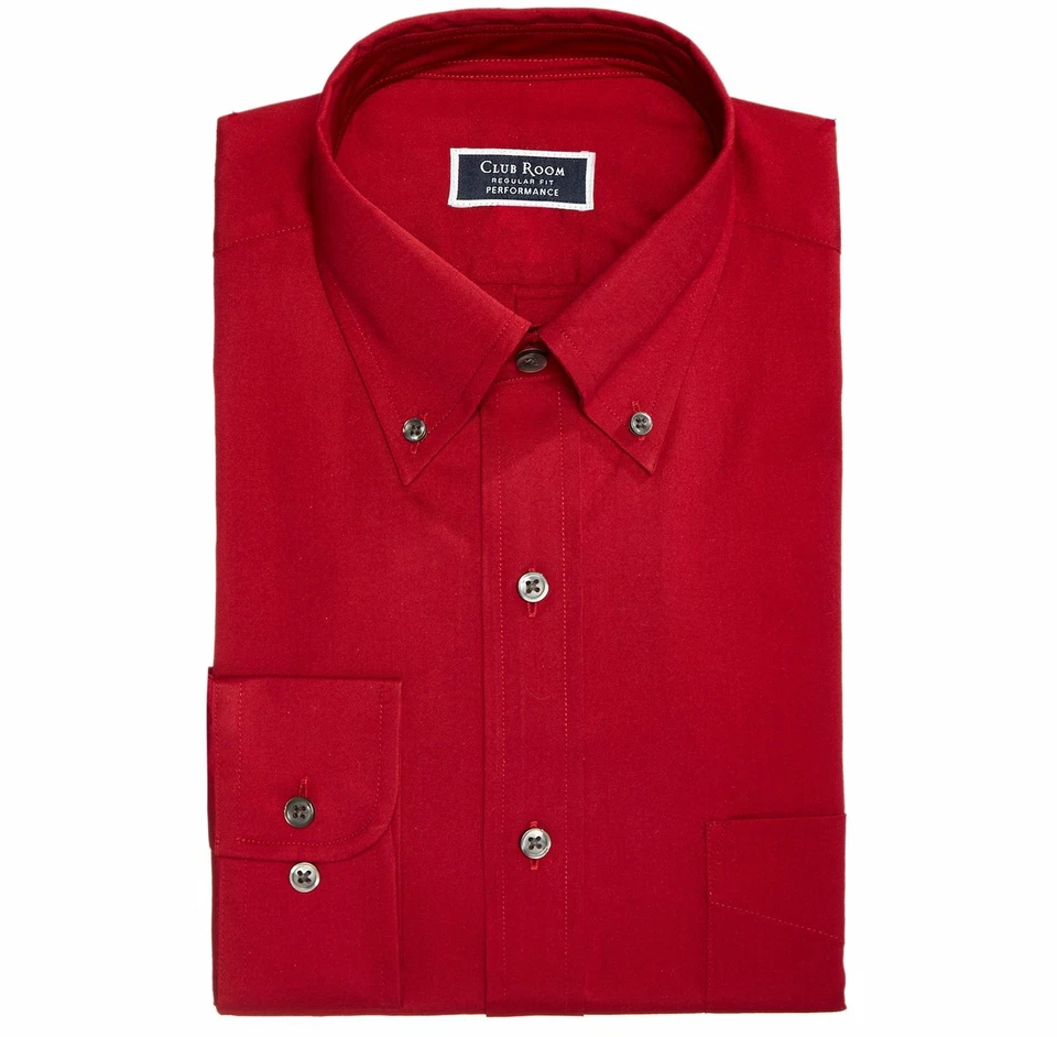 Club Room Mens Dress Shirt Red Size 15 1/2 Medium Regular Fit Pocket #019