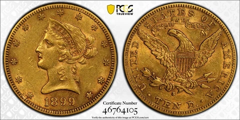 1899-S 1899S Liberty Head Gold Eagle Ten $10 Dollar PCGS AU-53 AU53 BU Coronet Cover