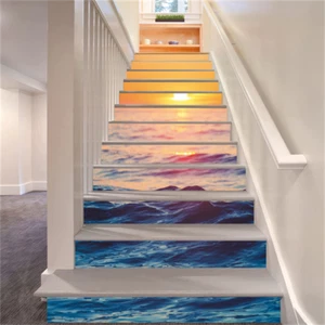 3D Sunset Seascape Self-Adhesive Stair Riser Sticker for Home 39.37"x7.09" - Picture 1 of 4