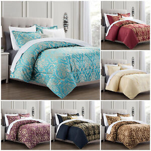 Jacquard Bedspread Quilted Bed Throw Luxury Floral Bedding Set Double King Size