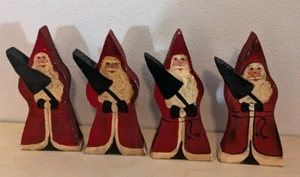 4 VTG Primitive Folk Art Wooden Santa Claus Carved Handpainted Christmas Decor - Picture 1 of 7