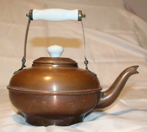 Vintage Kupfer Teekessel Keramikgriff und Deckel mit Keramikplatte - Bild 1 von 7