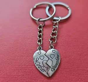 Mother and Daughter Keyrings Heart Charms metal keychain love Mum - Picture 1 of 2