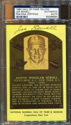 1964 - Date HOF Yellow Plaque Joe Sewell New York Yankees / Hand Signed - PSADNA - Image 1 of 2
