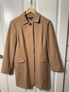 Brooks Brothers Trench Pea Coat Womens Size 10 Tan Camel Pockets Wool Jacket - Picture 1 of 10