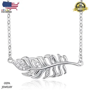 Feather Necklace 925 Sterling Silver Feather Necklace for Women Girl Pendant - Picture 1 of 5