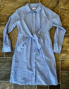 Calvin Klein Cotton Blue & White Striped Button Up Tie-Waist Shirtdress Size 12 - Picture 1 of 2